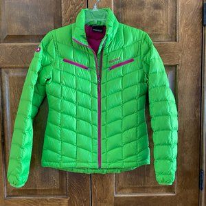 Marmot Bright Green with Fuschia Accents Puffer Jacket - Size S/P